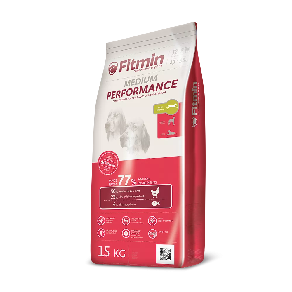 Super-premium food for adult dogs of medium breeds, with an increased energy content
